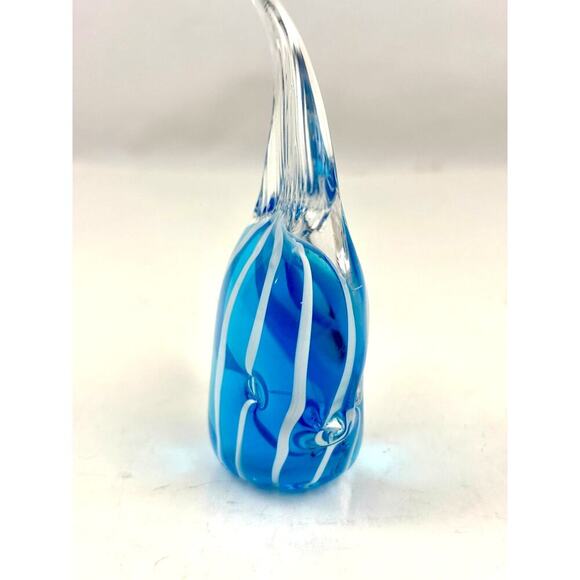 Handblown Art Glass Angelfish Paperweight – Blue & White Striped Figurine - Picture 5 of 16
